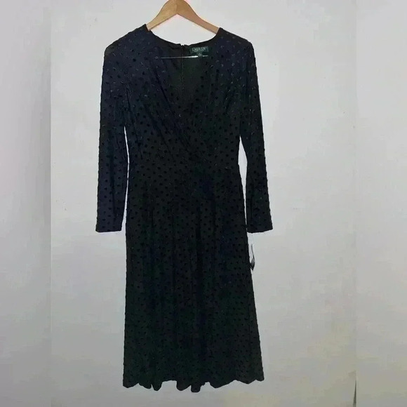 Ralph Lauren Polka Dot Velvet Fit & Flare Dress - Picture 4 of 13